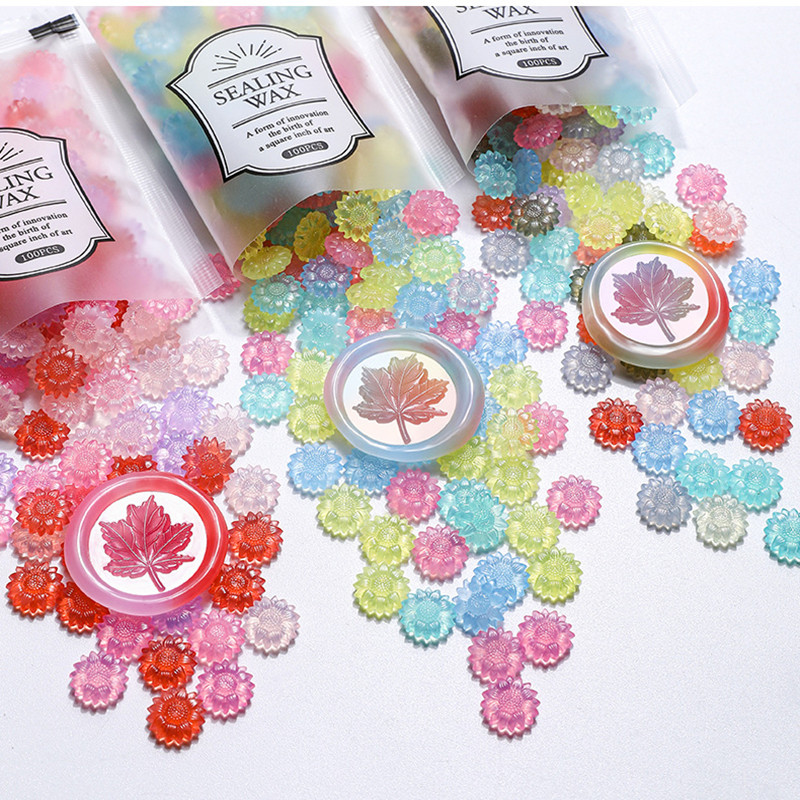 Wax Seal Stamp Set - 100 個半透明ひまわりシーリングワックスビーズ DIY 封筒手紙結婚式招待状スクラップブッキング点滅シーリングスタンプ