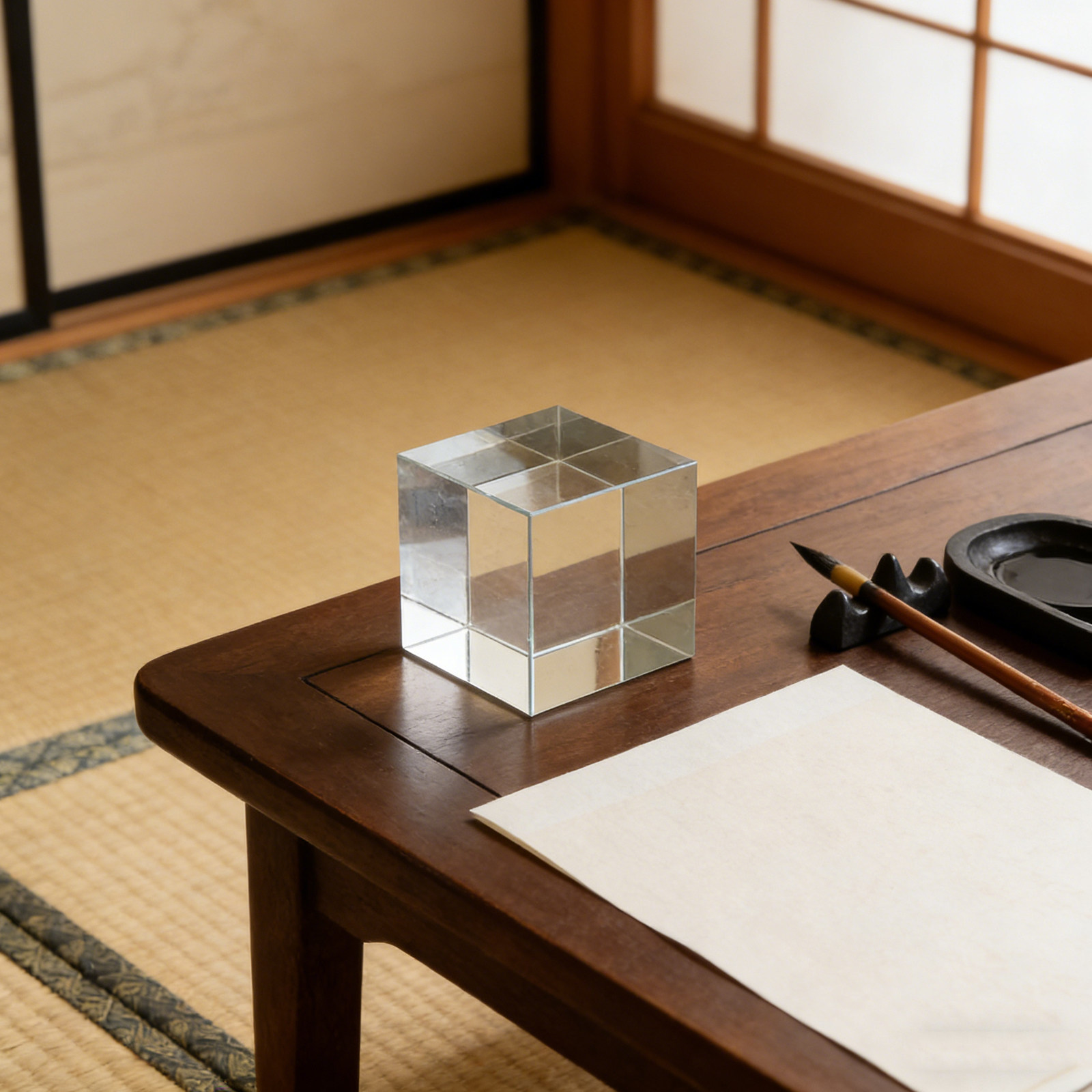 透明な四角いクリスタル製ペーパーウェイト。重厚感があり、オフ - Book Weight Glass のレビューと価格