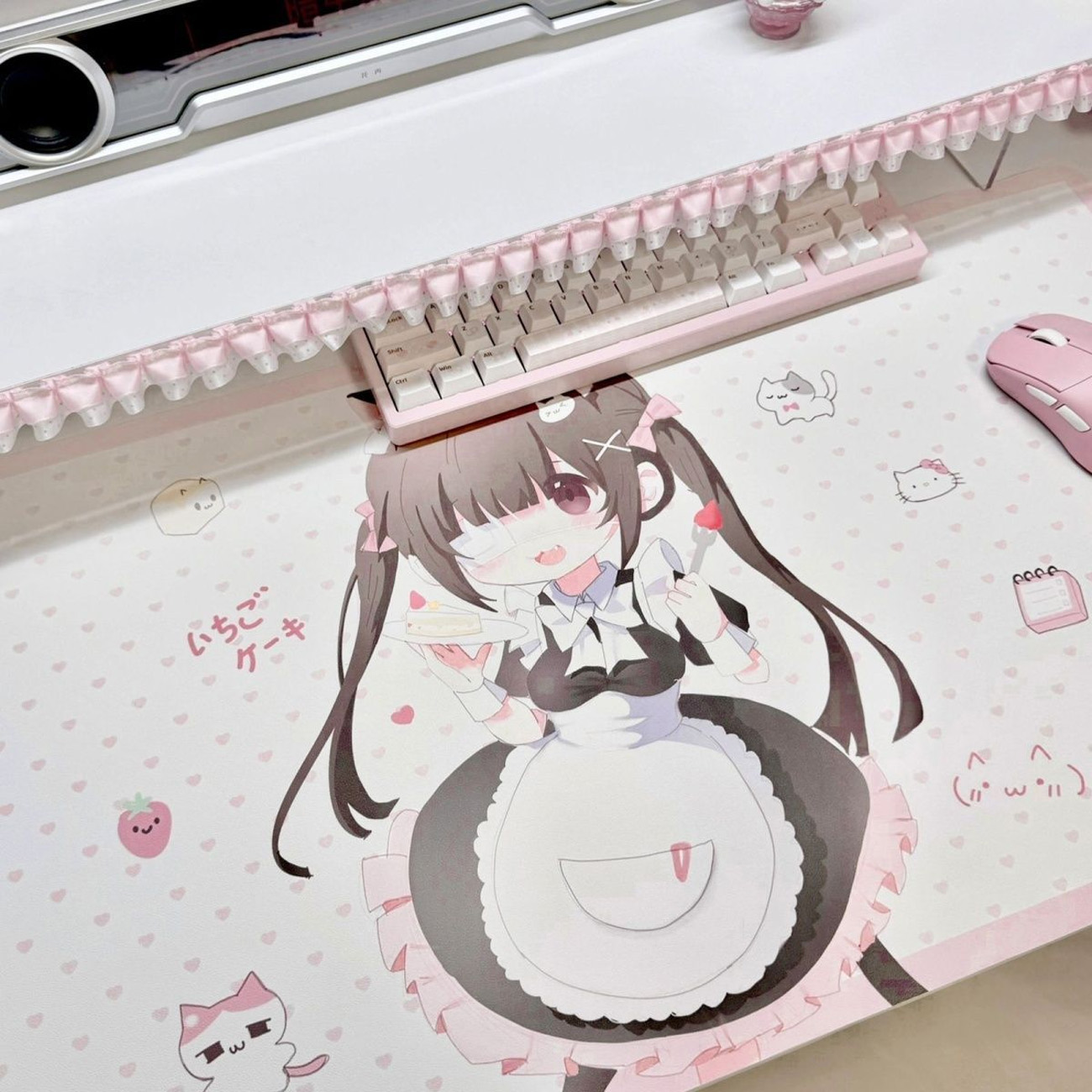 かわいいアニメ風メイド柄のPUレザー製デスクマット。ピンクの - Leather Desk Pad のレビューと価格