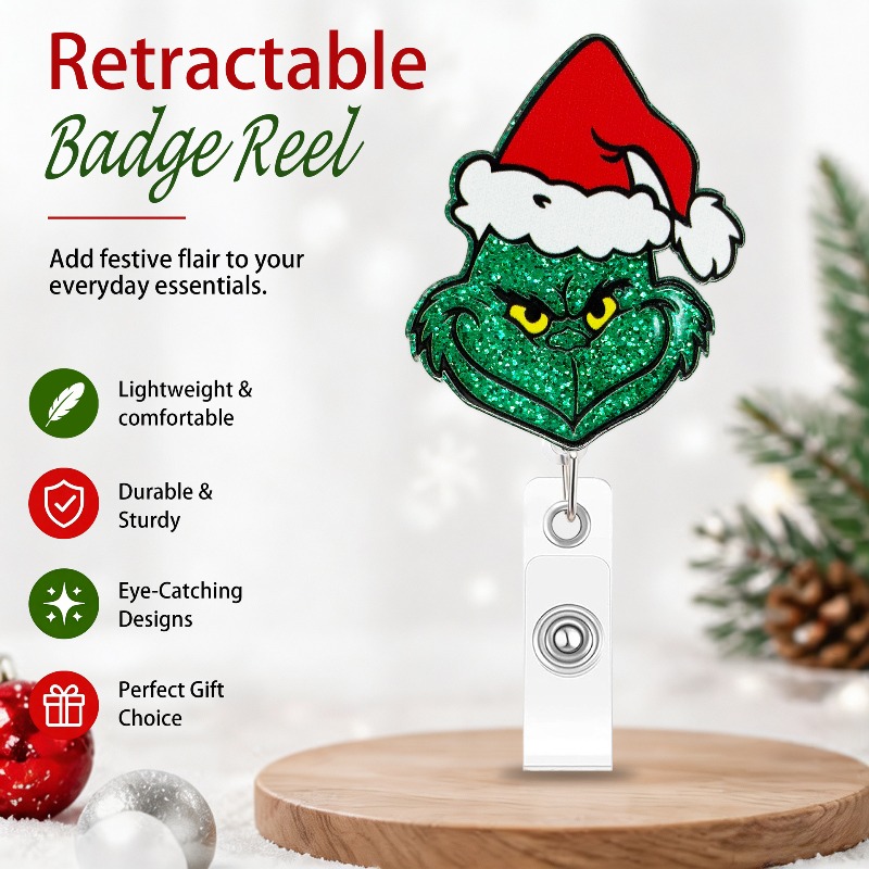 クリスマスグリーンモンスターバッジリール、グリッターアクリル - Index Card Holder のレビューと価格