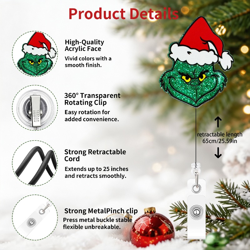 クリスマスグリーンモンスターバッジリール、グリッターアクリル - Index Card Holder のレビューと価格