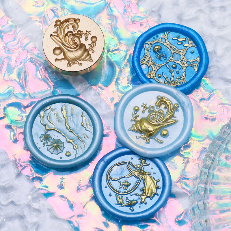 水花レリーフシリーズ ワックスシールスタンプ 波 鯨 貝殻  - Wax Seal Stamp Set のレビューと価格