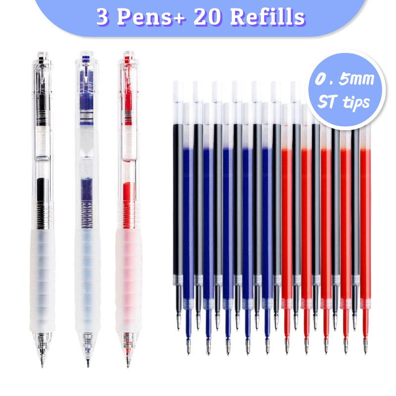 ペン3本 リフィル20本 格納式ゲルペンセット 0.5mm  - Pilot Pen G2 のレビューと価格