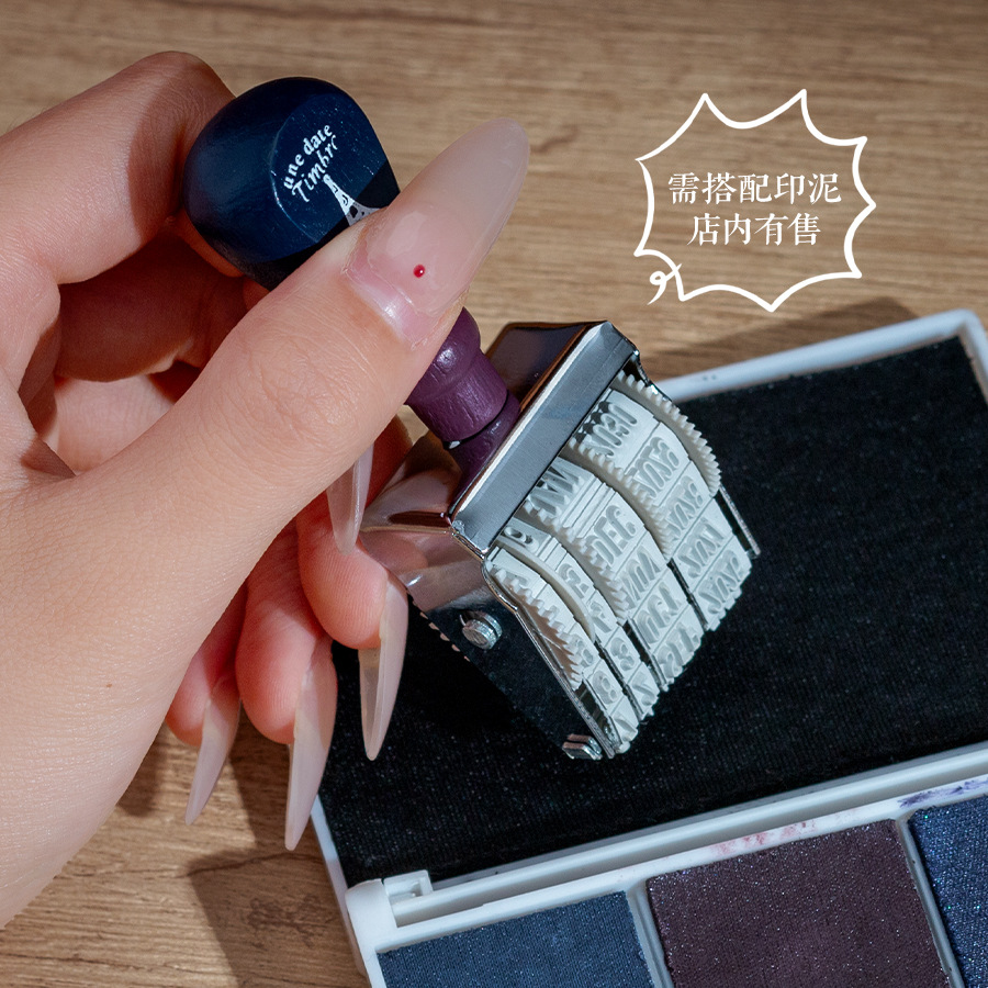 1個 レトロ木製ローラー日付シール DIY手帳調整可能 年月 - Rubber Date Stamp のレビューと価格